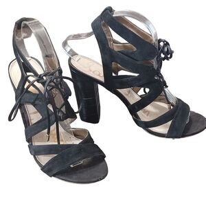 Sam Edelman Black Suede Lace-Up Heeled Sandals Women's Size 9